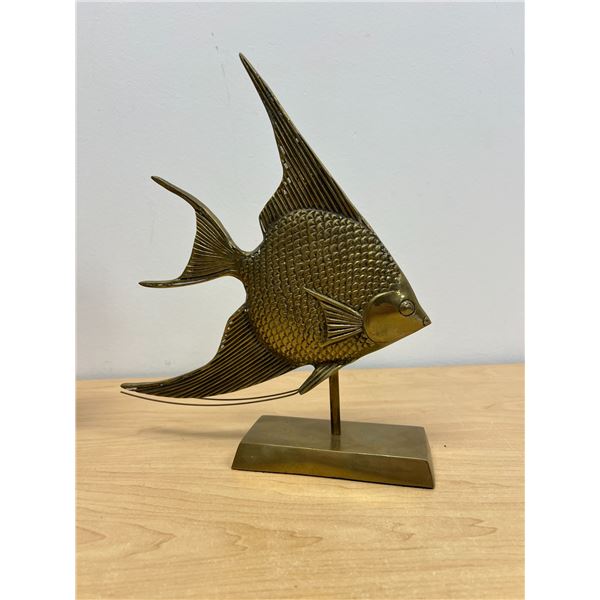 Large Brass Angel Fish On Stand Décor - 11"T 9.5"W