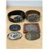 Image 1 : 6 Belt Buckles and 2 Leather Belts - see all photos
