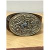 Image 4 : 6 Belt Buckles and 2 Leather Belts - see all photos