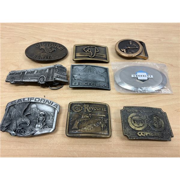 Lot of 9 Belt Buckles - Colt Revolver / BC Ferries etc - see all photos for details