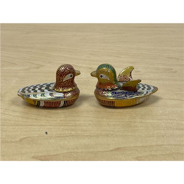 2 Small Chinese Cloisonne Metal Enamel Trinket Holders