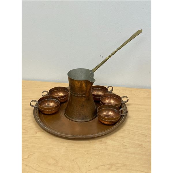 Turkish Copper / Brass Coffee Service - Tray 11.5" Coffee Pot 5.25"T