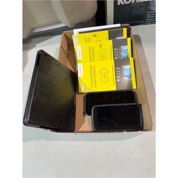 Tempered glass screen, protector, and assorted phones untested