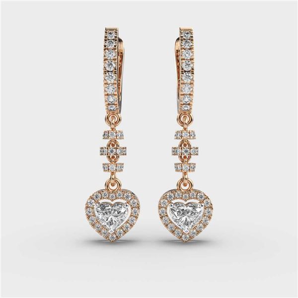 Gold & White Diamonds 5 Cts Hearts Drop EarRings