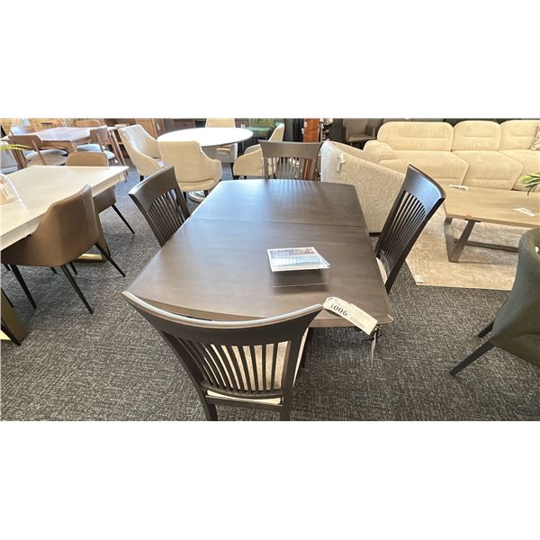 BERMEX DINING ROOM TABLE WITH CENTER LEAF AND 4 CHAIRS. DARK GREY. 5' X 40" TABLE. $6240 RETAIL