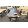 Image 1 : BERMEX DINING ROOM TABLE WITH CENTER LEAF AND 4 CHAIRS. DARK GREY. 5' X 40" TABLE. $6240 RETAIL