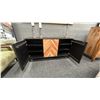 Image 2 : GROUP OF CORCORAN INC BLACK AND NATURAL ACACIA SIDEBOARD. 60" X 18". INC 3 CANDELABRAS
