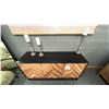 Image 3 : GROUP OF CORCORAN INC BLACK AND NATURAL ACACIA SIDEBOARD. 60" X 18". INC 3 CANDELABRAS