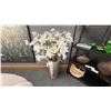 Image 2 : GROUP OF DECOR ITEMS. 33"X14"X6" BOOKSHELF WITH GLASS SHELVES, ARTIFICIAL PLANTS, VASES, CERAMIC,...