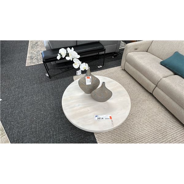 SURYA GANT COFFEE TABLE. MANGO WOOD. 35"D X 16"H WITH DECOR ITEMS