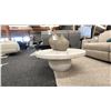 Image 2 : SURYA GANT COFFEE TABLE. MANGO WOOD. 35"D X 16"H WITH DECOR ITEMS
