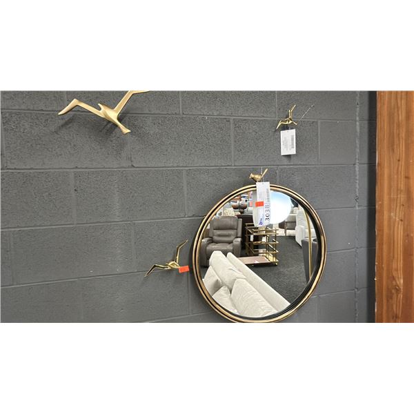 SURYA 24"D MIRROR WITH 3 BRASS BIRDS