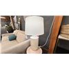 Image 3 : PAIR OF SURYA BALINESE END TABLES, WASHED RATTAN. W/CYLENER CERAMIC TABLE LAMP.