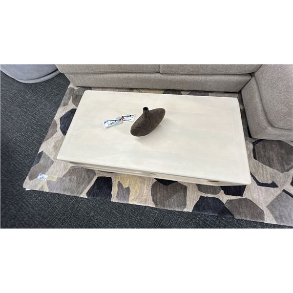 SURYA MANGO WOOD COFFEE TABLE SET. 48" X 24" COFFEE TABLE. PAIR OF 24" DIAMETER SIDE TABLES.