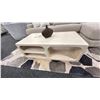 Image 2 : SURYA MANGO WOOD COFFEE TABLE SET. 48" X 24" COFFEE TABLE. PAIR OF 24" DIAMETER SIDE TABLES.
