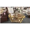 Image 1 : DECORREST SERVING CART. BRUSHED BRASS FRAME. MIRRORED SURFACE. 36" X 22" W/DECOR VASE AND TABLE LAMP