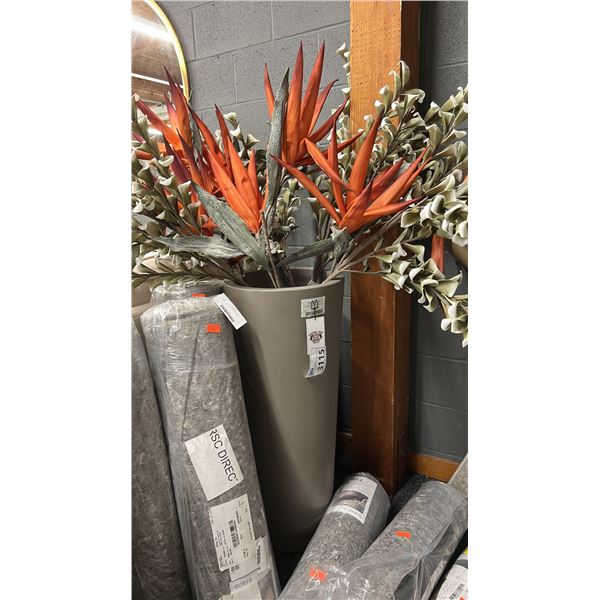 36" HIGH CERAMIC PLANTER W/ARTIFICIAL FLOWERS.