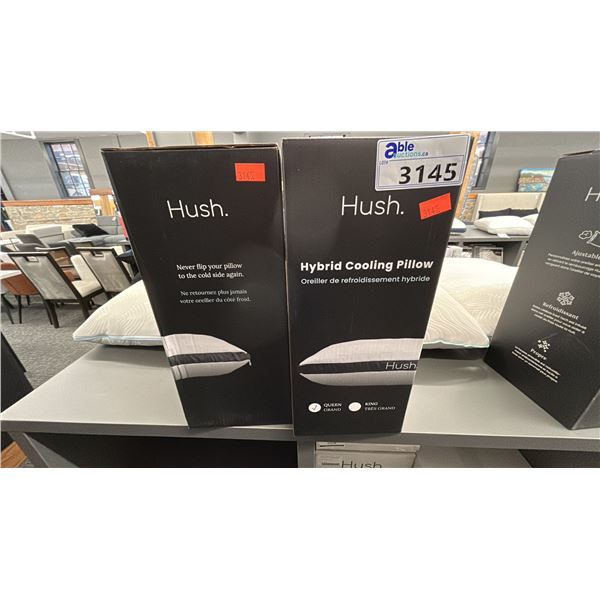 PAIR OF HUSH QUEEN SIZE HYBRID COOLING PILLOWS ADJUSTABLE STUFFING.