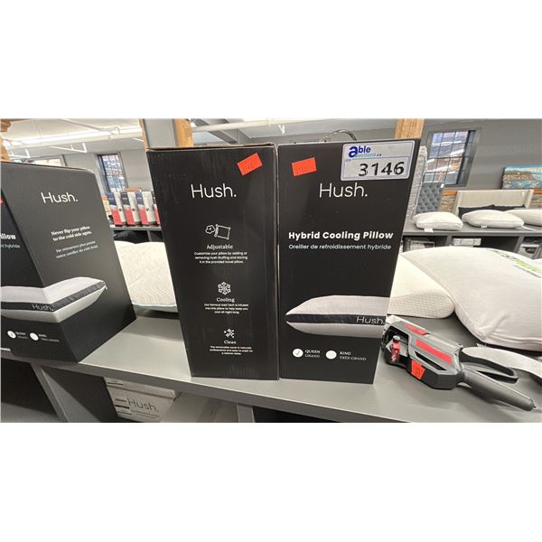 PAIR OF HUSH QUEEN SIZE HYBRID COOLING PILLOWS ADJUSTABLE STUFFING.