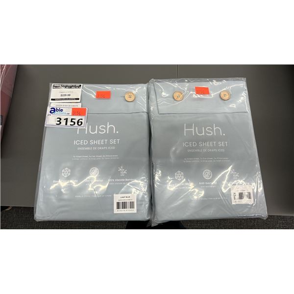 PAIR OF QUEEN HUSH ICE SHEET SETS, ARTIC BLUE. RETAIL $560
