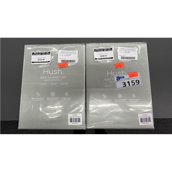 PAIR OF HUSH QUEEN SIZE ICE SHEET SETS, MIST GREEN. RETAIL $560.