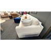Image 3 : DECORREST WHITE PLUSH SOFA. 8'7" LONG. BLUE OTTOMAN. W/CUSHIONS AS IN PHOTO. RETAIL $3,700