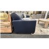 Image 2 : DECORREST LEATHER SOFA 82". NAVY BLUE RETAIL $3,300.