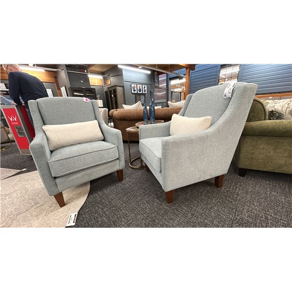PAIR OF DECORREST UPHOLSTERED CHAIRS W/CUSHIONS. RETAIL $3,600.
