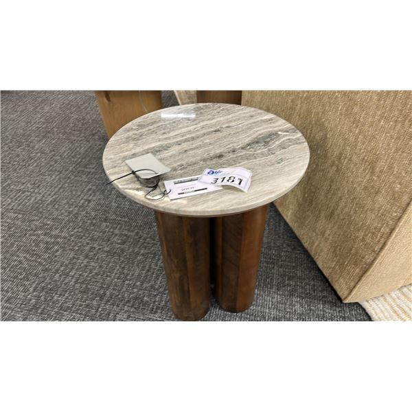 ASHLEY FURNITURE GRANITE TOP ACCENT TABLE. 18" DIAMETER.