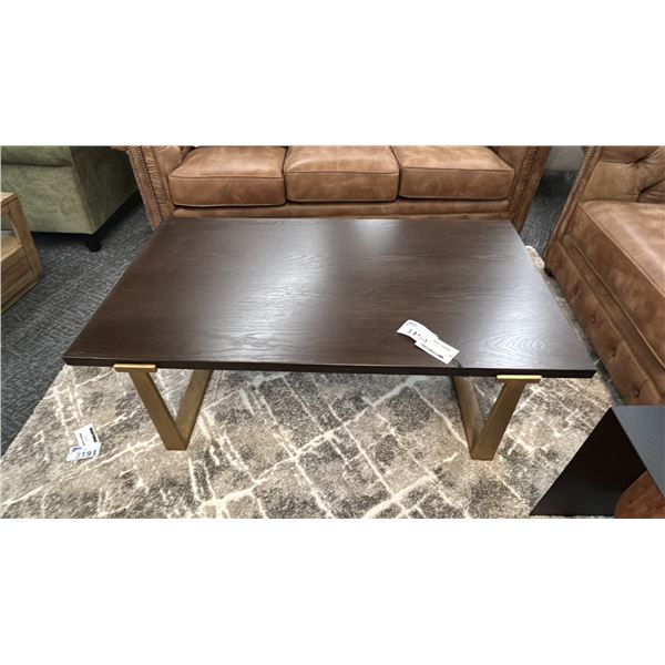 ASHLEY FURNITURE BALINTMORE RECTANGULAR COFFEE TABLE 55" X 31" WOOD TOP W/ AGED BRASS LEGS.