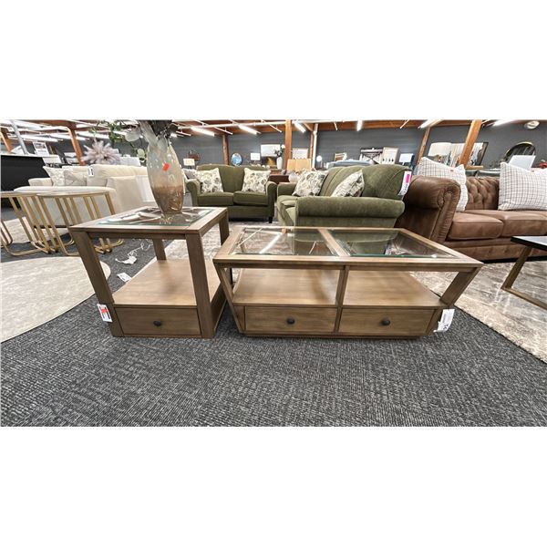 MAGNUSSEN FURNITURE RECTANGULAR COFFEE TABLE WITH DRAWERS WITH SIDE TABLE. 48" X 26" & 24" X 22".