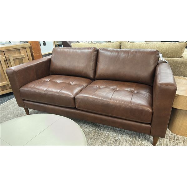 75" BROWN LEATHER SOFA. RETAIL $3,800.