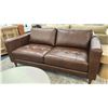 Image 1 : 75" BROWN LEATHER SOFA. RETAIL $3,800.