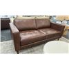 Image 2 : 75" BROWN LEATHER SOFA. RETAIL $3,800.