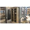 Image 4 : DECORREST CHLOE WASHED OAK GREY CABINET. GLASS DOORS. 40" WIDE X 7' TALL. W/ ROUND SCULPTURES.