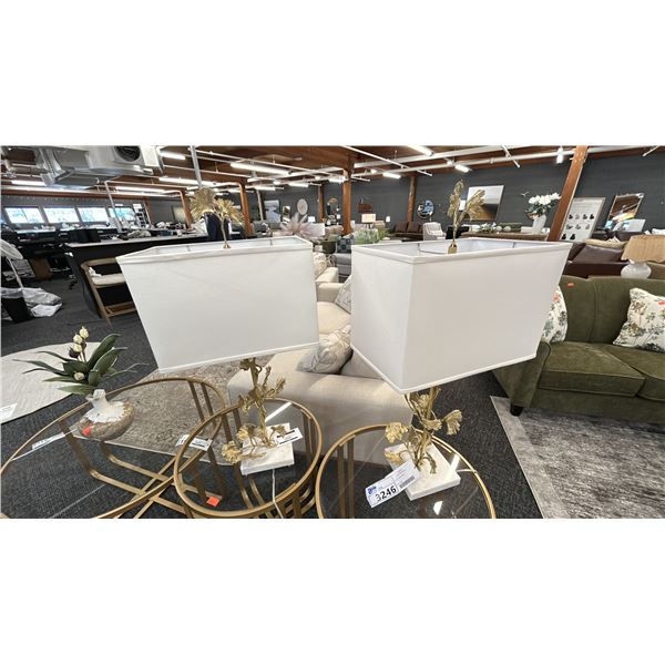 PAIR OF GLOBAL VIEWS GOLD "LEAF" TABLE LAMPS. MARBLE BASE. RETAIL $500 EACH.