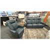 Image 1 : ELRAN FURNITURE SOFA SET. BLUE LEATHER. 75" WIDE SOFA W/ 2 POWER RECLINERS