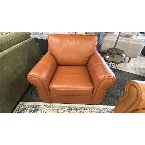 PALLISER BROWN LEATHER ARMCHAIR.