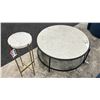 Image 1 : ALECSA MARBLE TOP COFFEE TABLE W/ MARBLE TOP SMALL SIDE TABLE.