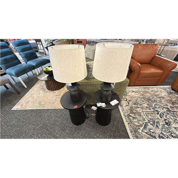 PAIR OF ASHLEY FURNITURE BEILBY ACCENT TABLES. W/ SCARBOT TABLE LAMPS. RETAIL $1,600.