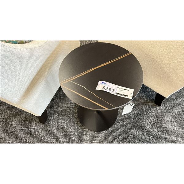 DECORREST 18" DIAMETER METAL TOPPED SIDE TABLE.