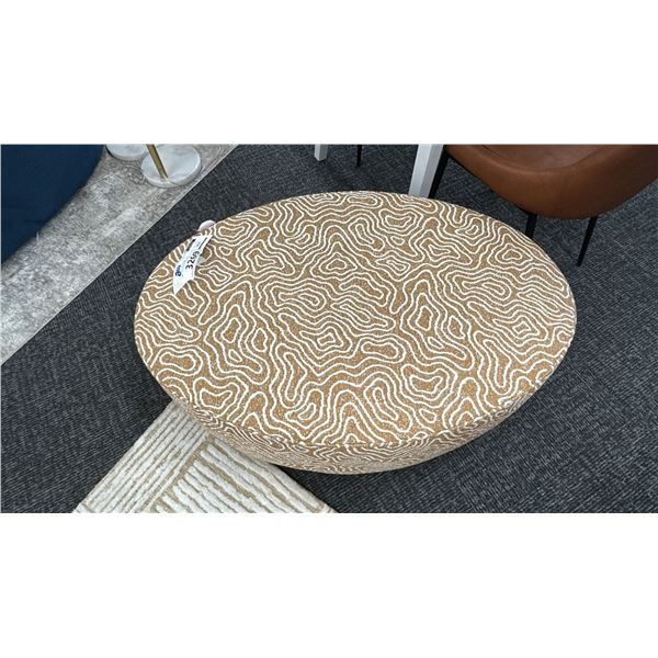 PALLISER OVAL FABRIC COVERED OTTOMAN. 43".