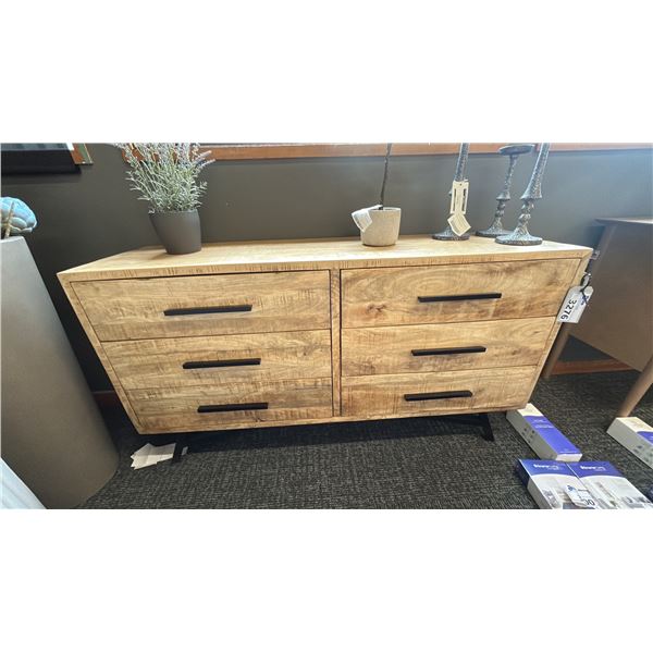 GROUPE CORCORAN MANGO WOOD DRESSER. 58" WIDE. W/ DECOR ITEMS AS SHOWN IN PHOTO.