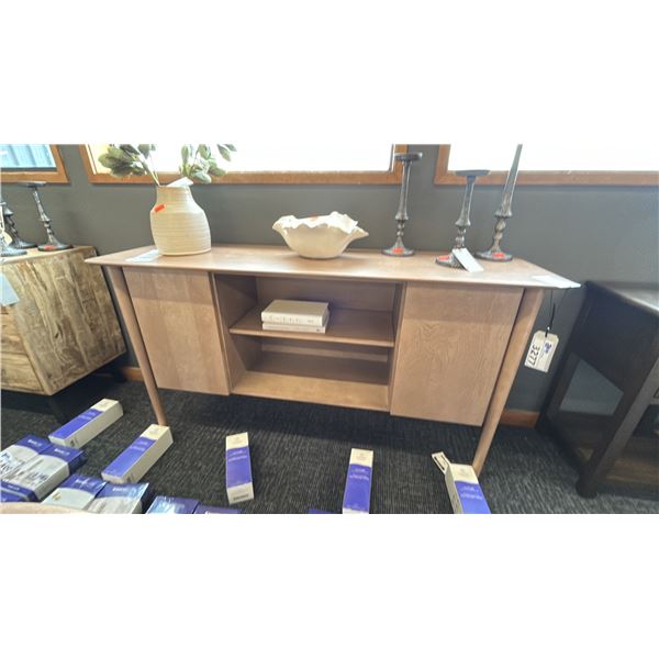 BERMEX 60" BUFFET OPEN SHELVE CENTRE. W/ WORTH $750 DECOR ITEM CANDLESTICK, POT,