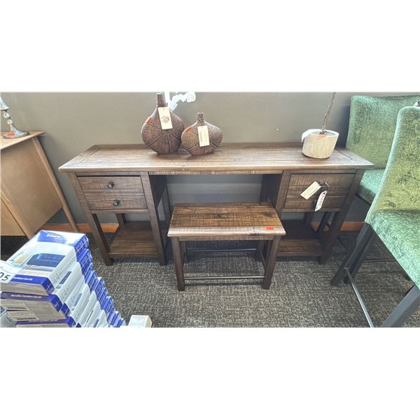 MAGNUSSEN 64" WIDE RETRACTABLE SOFA TABLE OR SMALL DESK. W/ DECOR ITEMS AS IN PHOTOS.