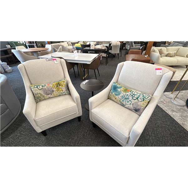 PAIR OF GLENDA FABRIC CHIAIRS W/ CUSHIONS.