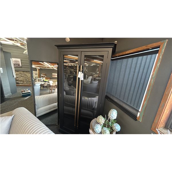 DECORREST CHLOE STORAGE CABINET. 40" WIDE X 7' HIGH. GLASS DOORS. RETAIL $3,800.