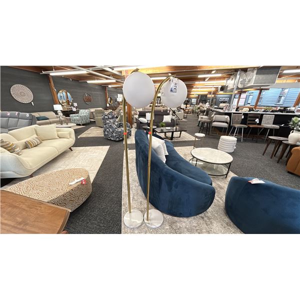 PAIR OF SURYA FLOOR LAMP. MARBLE BASE. BRASS POST.