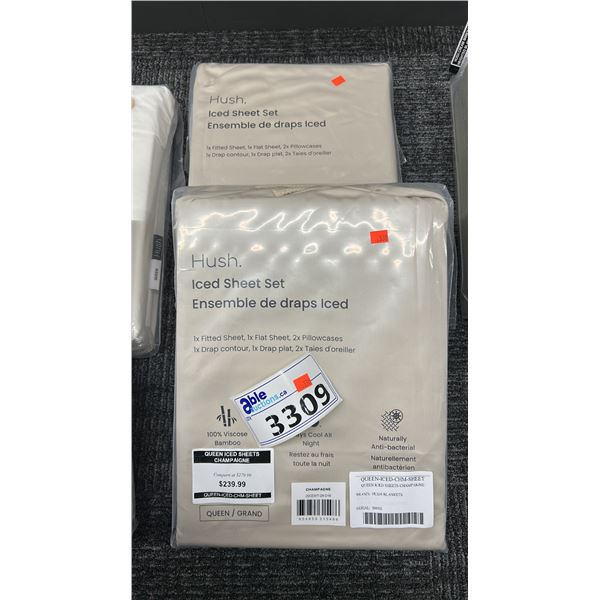 2 X HUSH ICED SHEET SETS. QUEEN. CHAMPAGNE. RETAIL $560