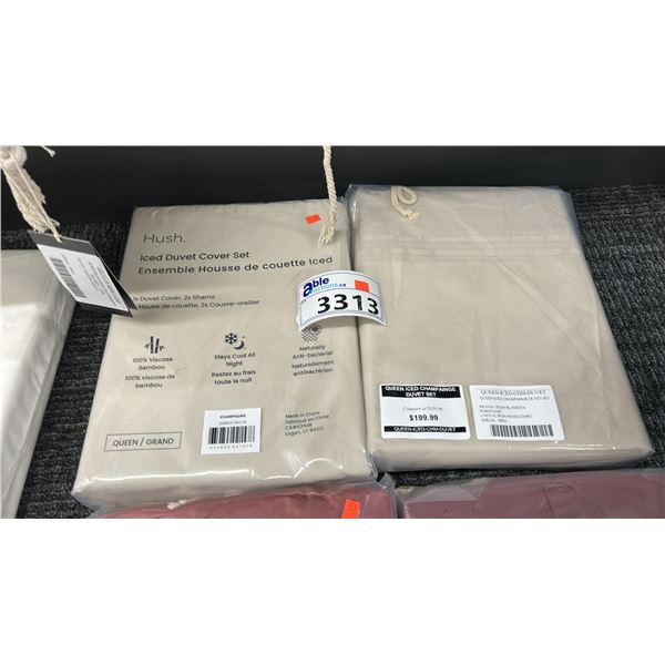 2 X HUSH ICED DUVET SETS. QUEEN. CHAMPAGNE